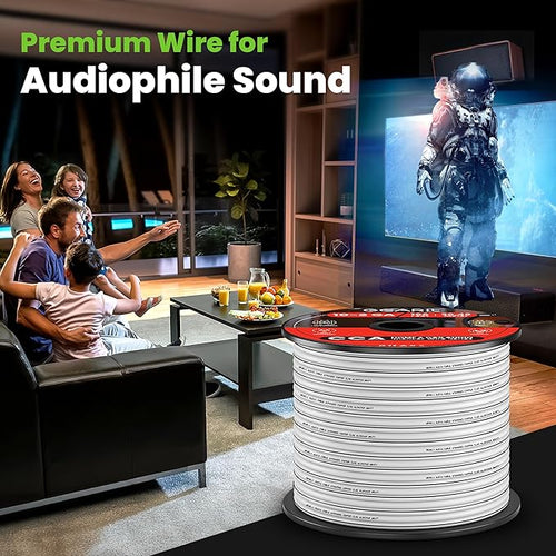 16AWG Speaker Wire, GearIT Pro Series 16 Gauge Speaker Wire Cable (100 Feet / 30.48 Meters) Great Use for Home Theater Speakers and Car Speakers, White