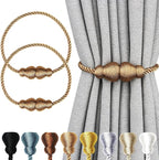 Nieffeiy Magnetic Curtain Tiebacks Outdoor Curtain Tie Backs Rope Decorative Magnetic Curtain Holders for Drapes Window Treatment Holdbacks, Khaki 2Pack