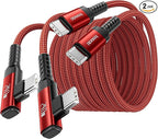 USB C Cable [2Pack, 10ft] 240W Fast Charging Type C Cord, Nylon Braided USB 2.0 Cable for iPhone 17 16 15 Pro Plus Pro Max Air, iPad Pro, Samsung Galaxy S24 S23, Switch, MacBook Pro, Pixel-Red