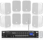 Sound Town Commercial Restaurant Bluetooth Amplifier + Surface-Mount Speaker Set, with One 6-Zone 70V/100V Amplifier with Bluetooth, 8 x 5.25-Inch Surface-Mount Speakers, White (STCA360X8MS5W)