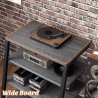 Besiost AV Media Stand with Outlets, Media Console with LED Lights, Stereo Racks and Stands with Storage Shelves, Media Audio Tower Stand, Light Grey Walnut