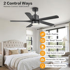 WINGBO 48 Inch DC Ceiling Fan with Lights and Remote Control, 5 Carved Solid Wood Blades, 6-Speed Noiseless Reversible DC Motor, Indoor Ceiling Fan in Matte Black Finish with Black Blades