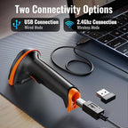 Tera 1D 2D QR Barcode Scanner Wireless and Wired with Battery Level Indicator Digital Printed Bar Codes Reader with Stand Portable Handheld Barcode Scanner Compact Plug and Play Model D5100-Z