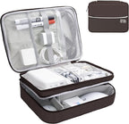 Electronics Organizer,Travel Cord Organizer Pouch, Portable Cable Organizer Bags, Waterproof Electronic Accessories Storage Case for Cables, Cords, Charger, Phone (Three Layer-Brown)