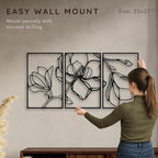 Wita Home Poppy Flower Metal Wall Art, 3-Panel Botanical Line Design, Modern Floral Wall Decor for Living Room, Bedroom, Office, Indoor & Outdoor Display (55×27 inches)