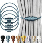 Nieffeiy Magnetic Curtain Tiebacks Outdoor Curtain Tie Backs Rope Decorative Magnetic Curtain Holders for Drapes Window Treatment Holdbacks, Blue 4Pack
