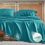 Bedsure Queen Sheet Set, Rayon Derived from Bamboo, Cooling Sheets, Breathable & Soft, Deep Pocket Up to 16 Inches, Hotel Luxury Silky Bedding for Hot Sleepers, Turquoise
