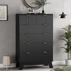 Xixini Fluted Dresser for Bedroom with 6 Drawers, 46" Tall Modern Chest of Drawers with Metal Handle, Wooden Dresser TV Stand, Wood Closet Clothes Storage Organizer for Living Room, Hallway, Black