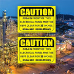 (2 pack) Caution Area in Front of This Electrical Panel Must Be Kept Clear for 36 Inches Sign 7" x 10" self adhesive vinyl sticker decal
