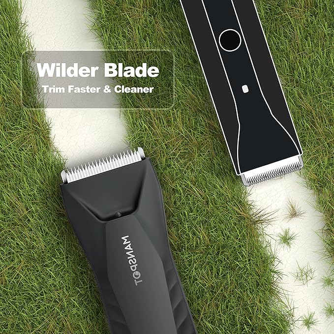 MANSPOT Manscape Body & Pubic Hair Trimmer for Men, Electric Groin Hair Trimmer, Replaceable Ceramic Blade Heads,Waterproof for Wet/Dry Use,Standing Recharge Dock,90 Minutes Shaving(Black)