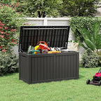 NUNU LAB 151 Gallon Outdoor Storage Box,Resin Large Sturdy Deck Box, Backyard Outside Storage Box Waterproof with Double Wall Panels,Package Delivery Garden Outdoor Hose Storage Bin,Black
